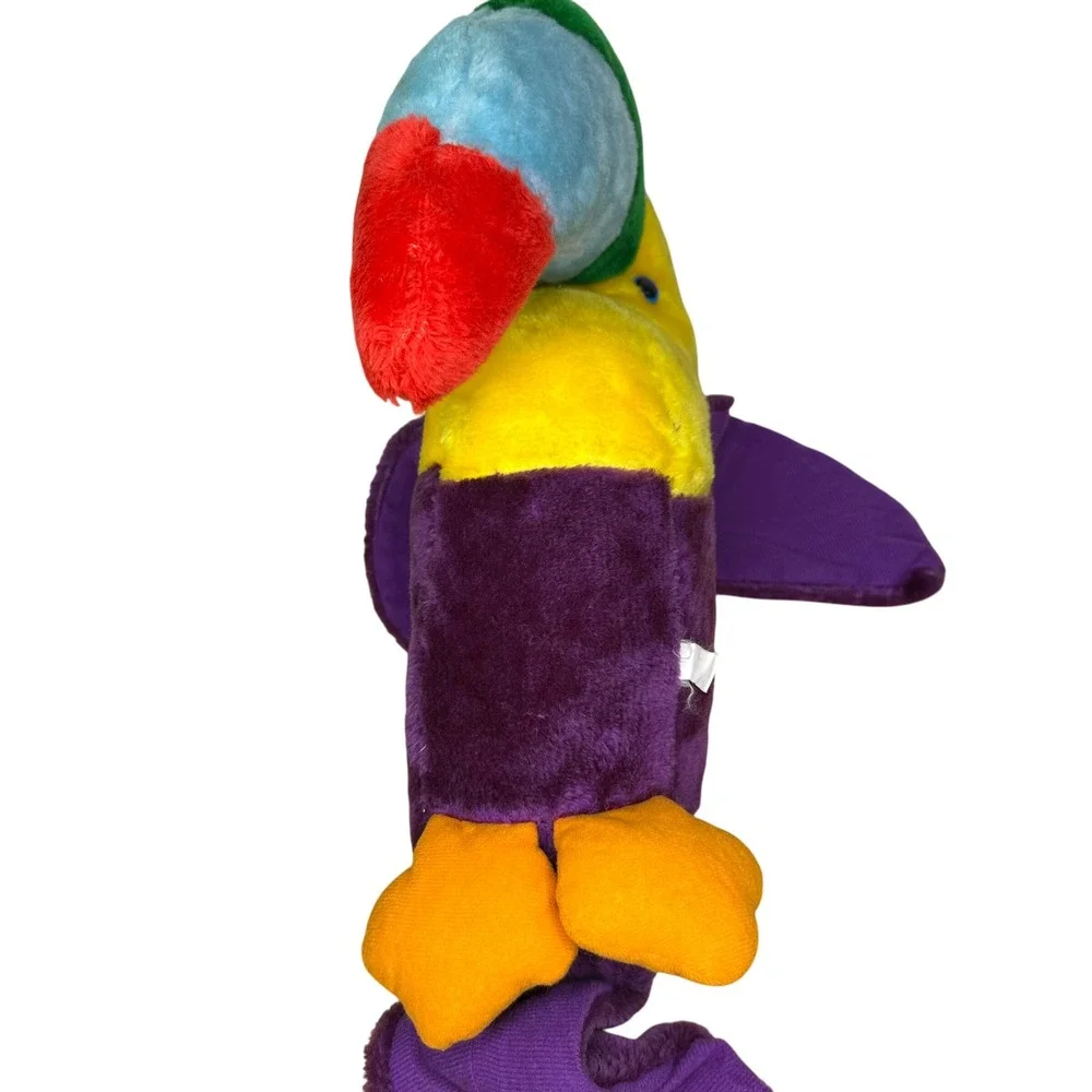 Vintage 80s ACME Big Toucan Plush Stuffed Animal Purple Colorful Tiki 17